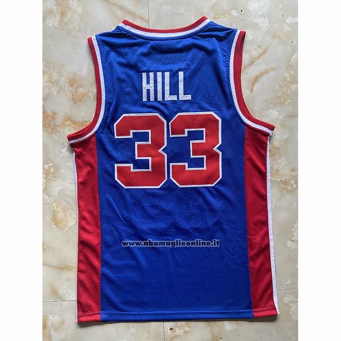Maglia Detroit Pistons Grant Hill No 33 Mitchell & Ness 1995-96 Blu